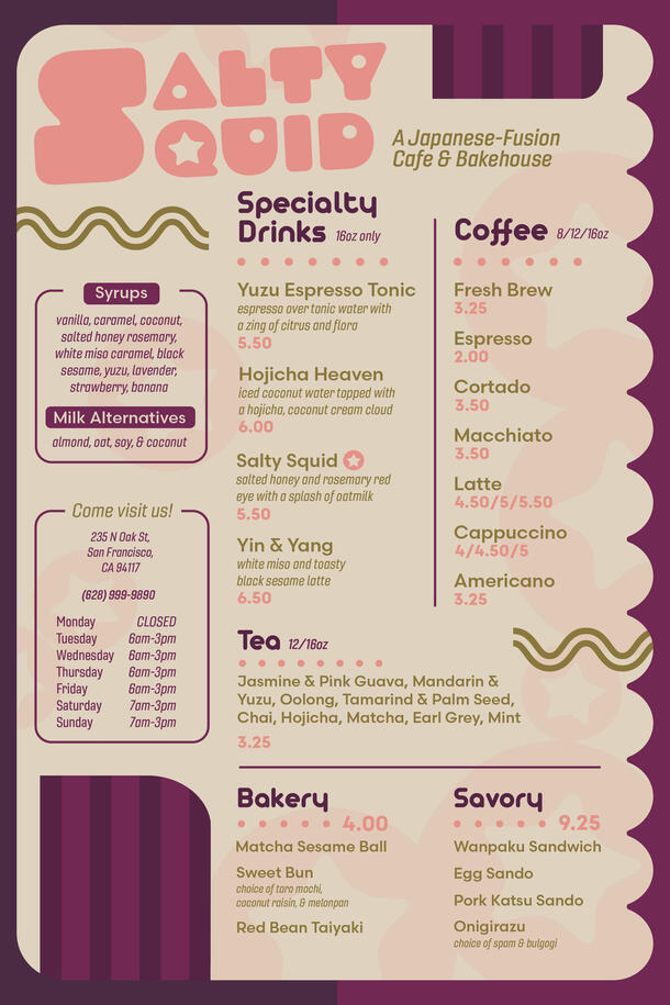 Fictional Cafe Menu (2026)